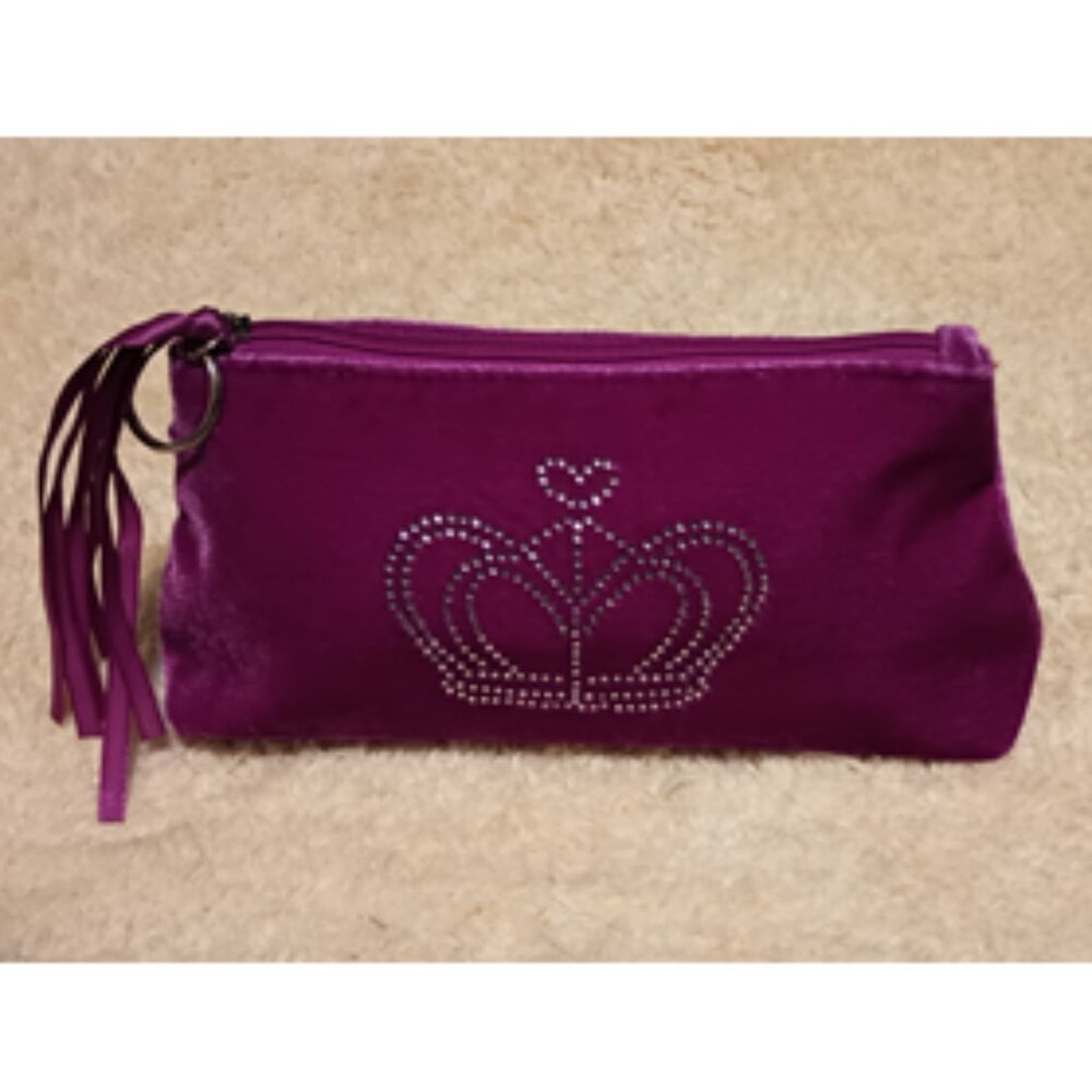 GUC ~ Plum Colored Velvet Cosmetic Pouch with Gem Detailing of a Queen's Crown